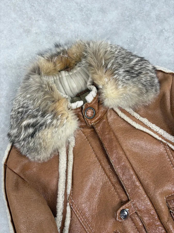 FW2007 Cavalli Brown Fur Aviator Leather Jacket hoxLGIk 4