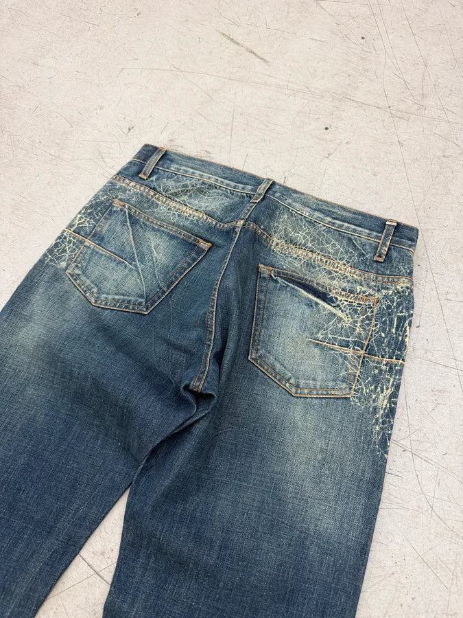 FW2007 Dior Navy Spiderweb Denim Jeans by Hedi Slimane LEMxZgQ 12