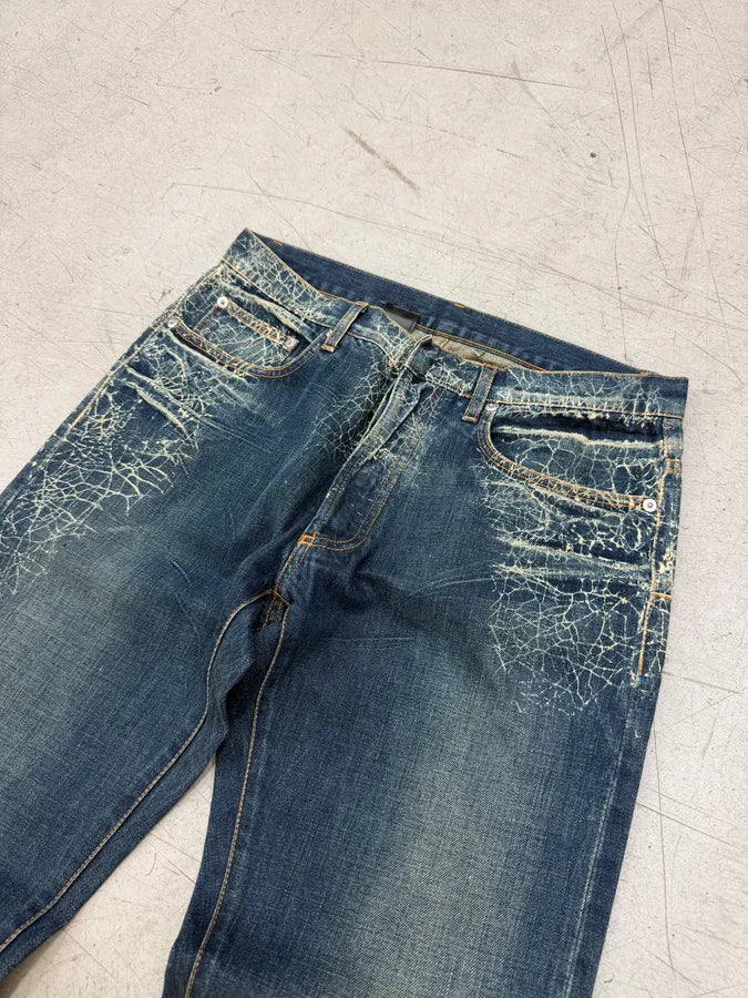 FW2007 Dior Navy Spiderweb Denim Jeans by Hedi Slimane LEMxZgQ 2
