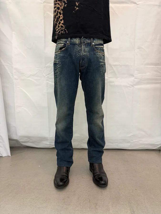 FW2007 Dior Navy Spiderweb Denim Jeans by Hedi Slimane LEMxZgQ 3
