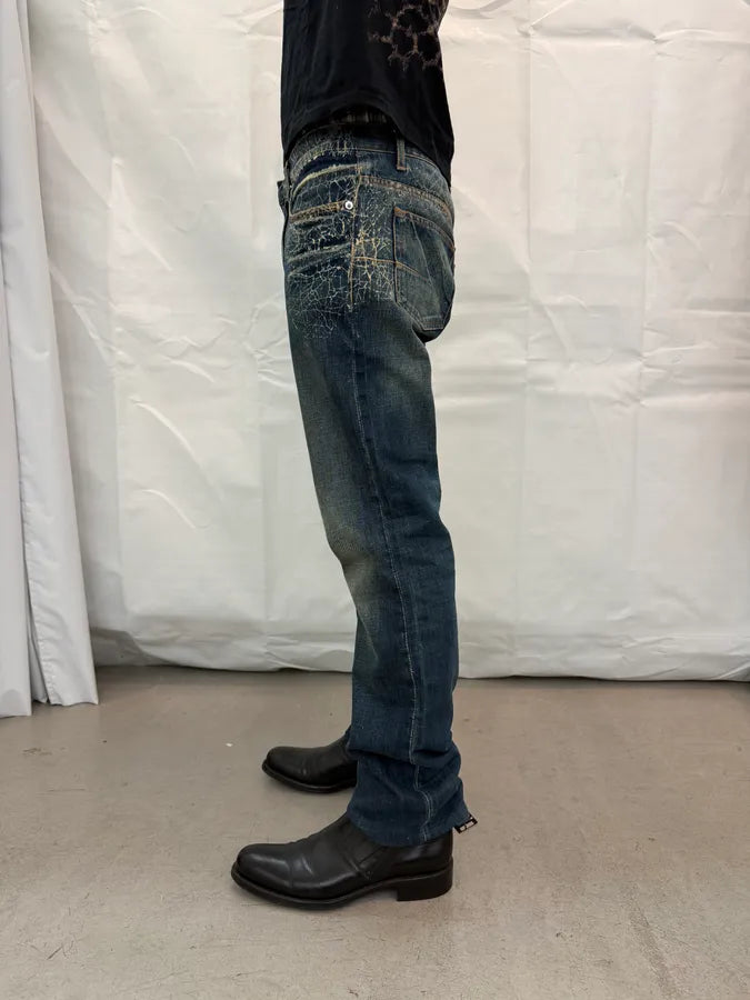FW2007 Dior Navy Spiderweb Denim Jeans by Hedi Slimane LEMxZgQ 4