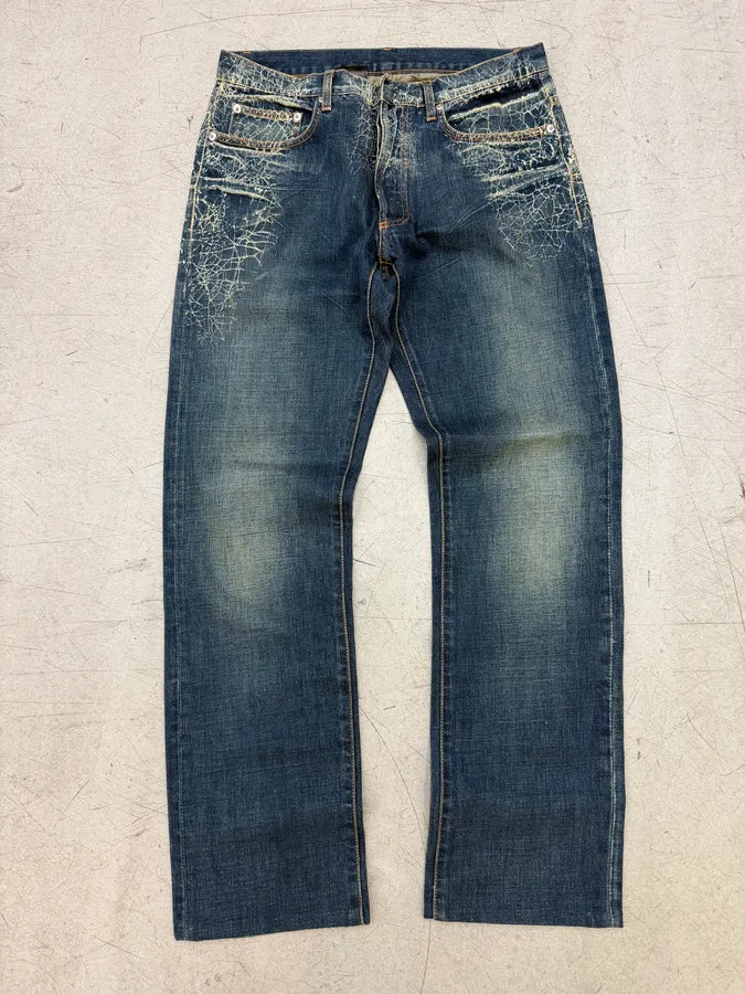 FW2007 Dior Navy Spiderweb Denim Jeans by Hedi Slimane LEMxZgQ 7