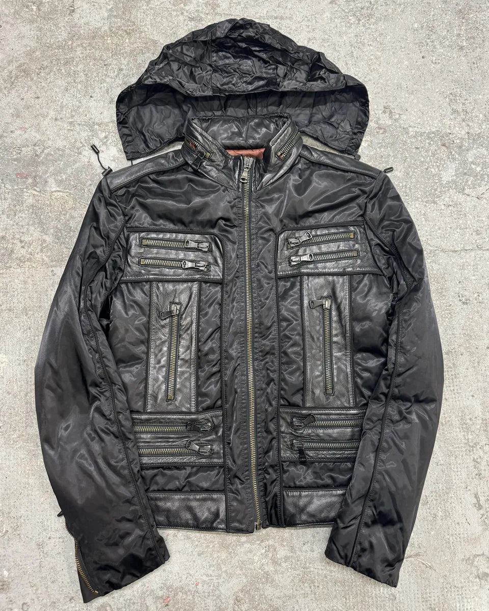 FW2007 Dolce & Gabbana Black Multi Zip Utility Nylon Leather Jacket (S/M) 2