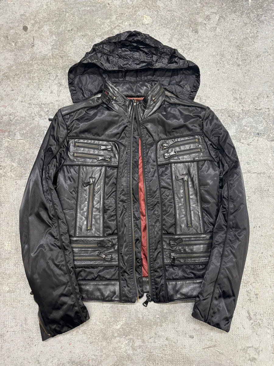 FW2007 Dolce & Gabbana Black Multi Zip Utility Nylon Leather Jacket (S/M) 4