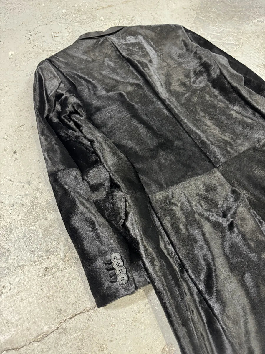 FW2007 Dolce & Gabbana Black Pony Hair Long Trench Coat Jacket (M) 10