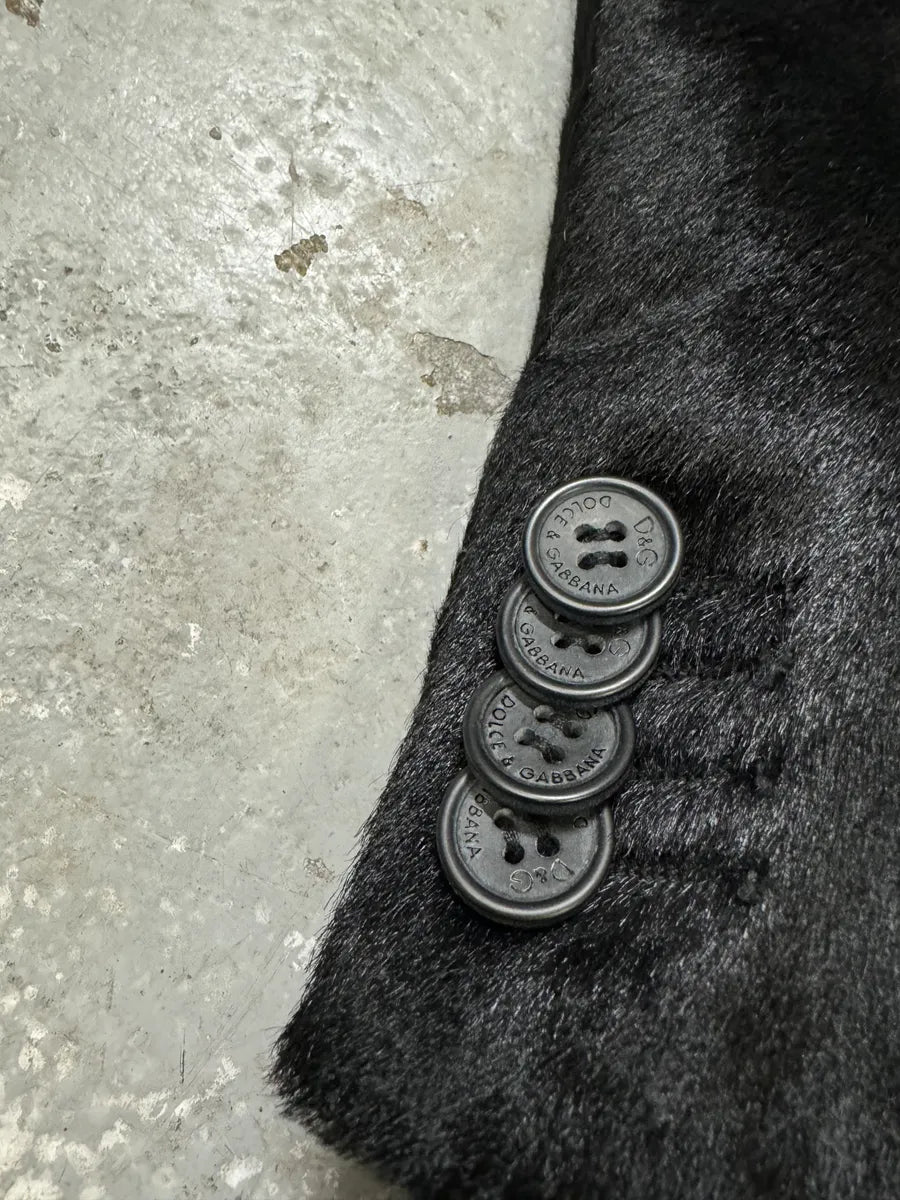 FW2007 Dolce & Gabbana Black Pony Hair Long Trench Coat Jacket (M) 11