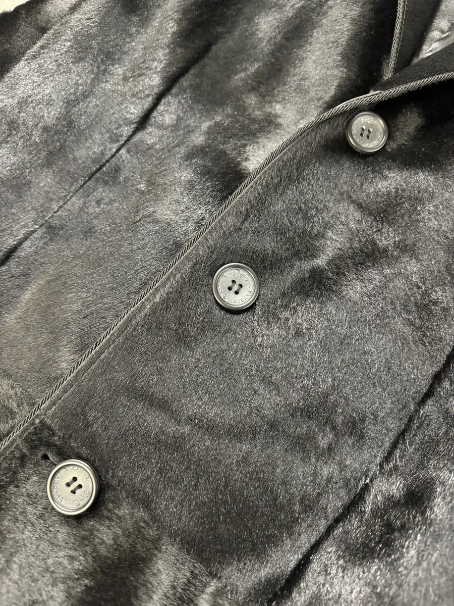 FW2007 Dolce & Gabbana Black Pony Hair Long Trench Coat Jacket (M) 12