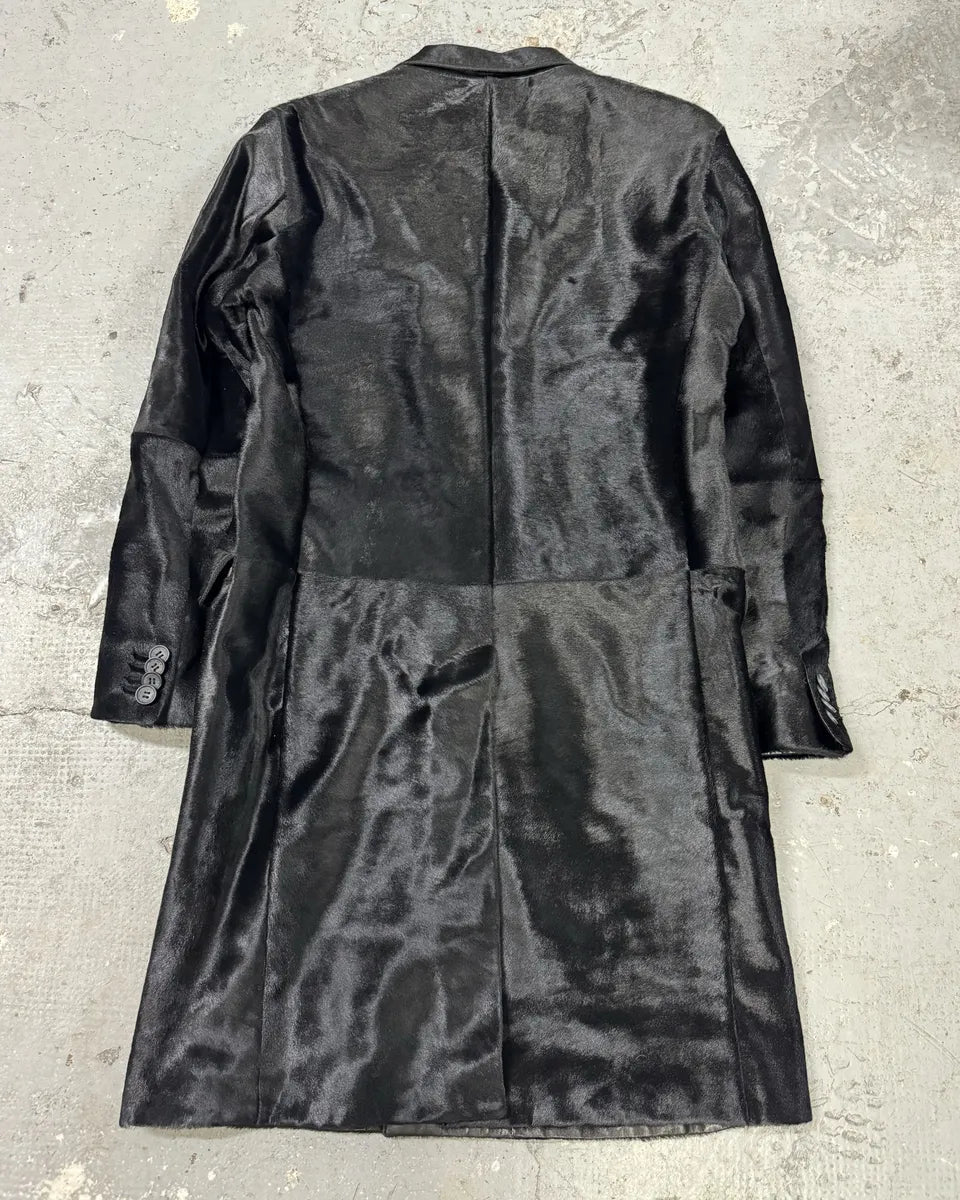 FW2007 Dolce & Gabbana Black Pony Hair Long Trench Coat Jacket (M) 2