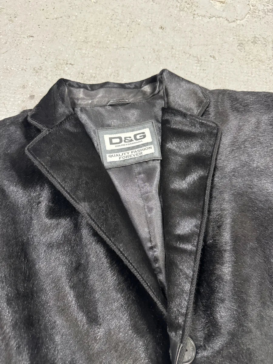 FW2007 Dolce & Gabbana Black Pony Hair Long Trench Coat Jacket (M) 4