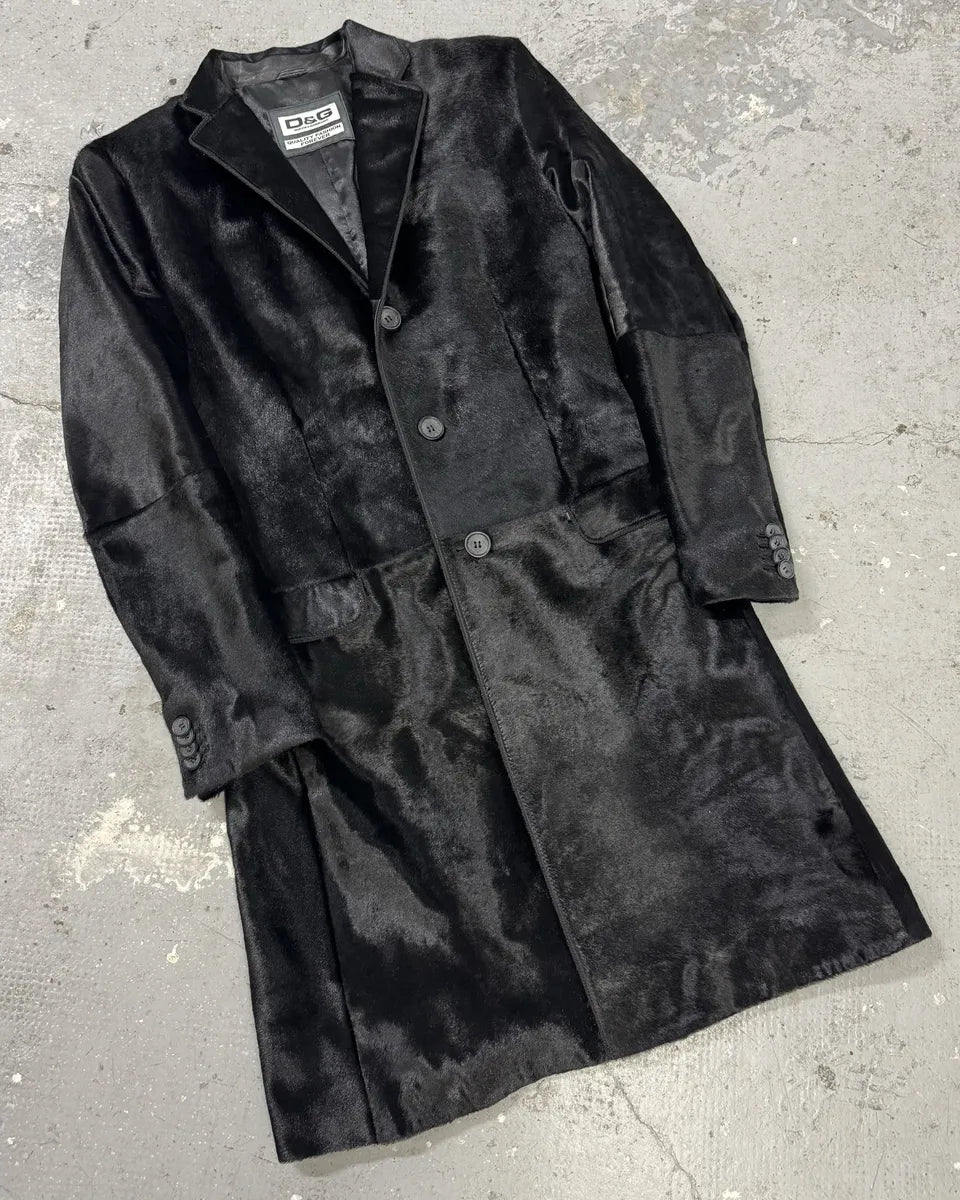 FW2007 Dolce & Gabbana Black Pony Hair Long Trench Coat Jacket (M) 5