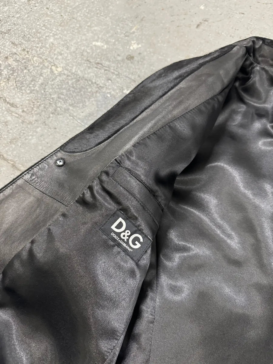 FW2007 Dolce & Gabbana Black Pony Hair Long Trench Coat Jacket (M) 7