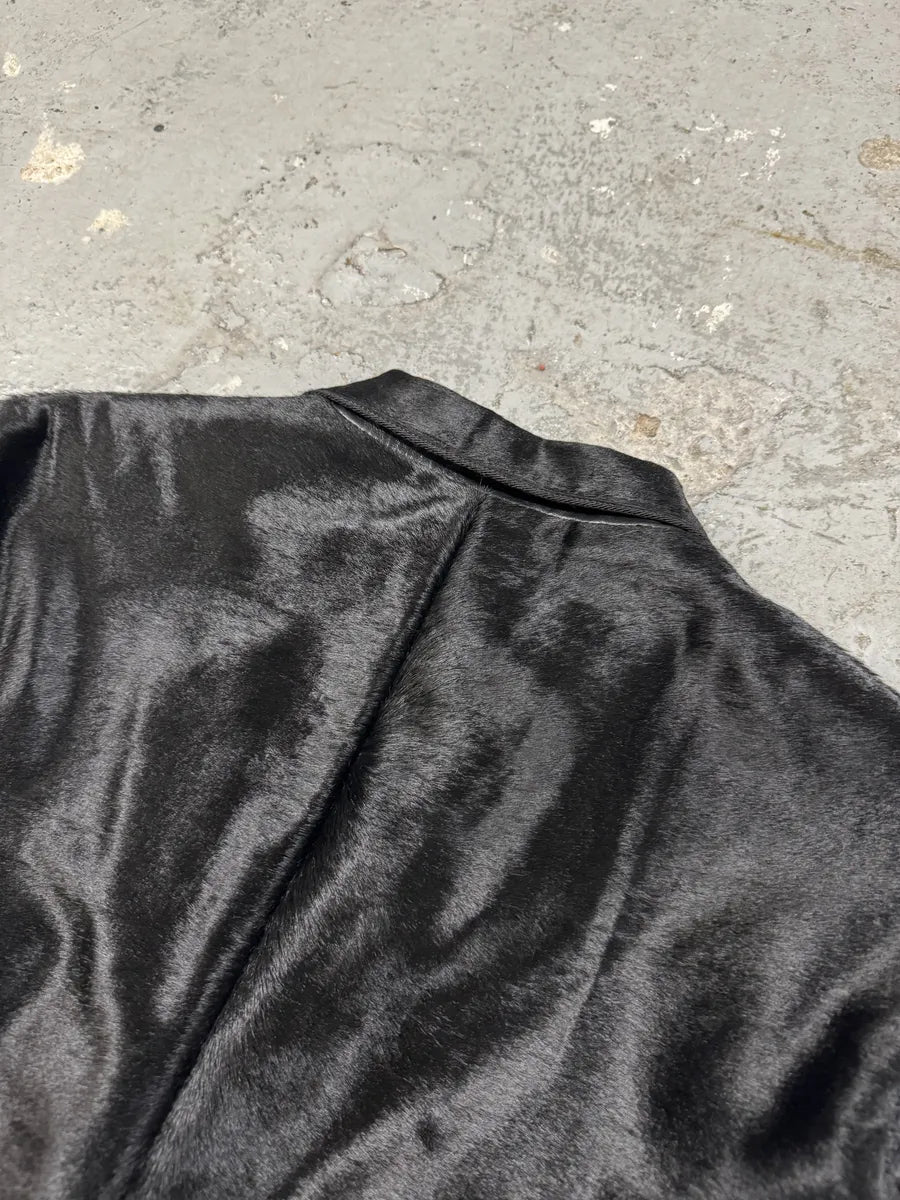FW2007 Dolce & Gabbana Black Pony Hair Long Trench Coat Jacket (M) 8