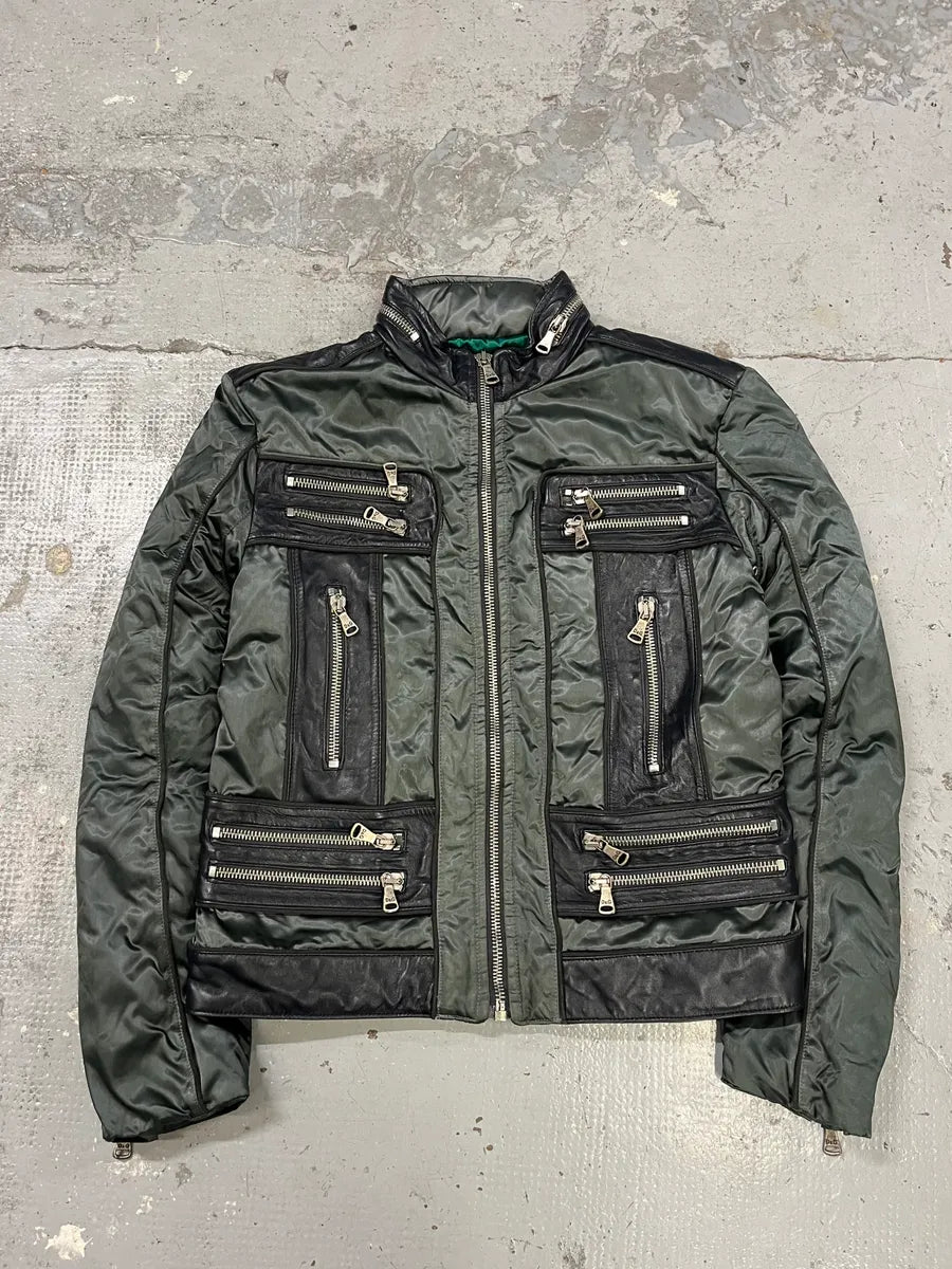 FW2007 Dolce & Gabbana Khaki Hybrid Nylon Leather Jacket hXTGQpT 0
