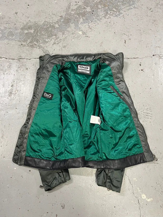 FW2007 Dolce & Gabbana Khaki Hybrid Nylon Leather Jacket hXTGQpT 10