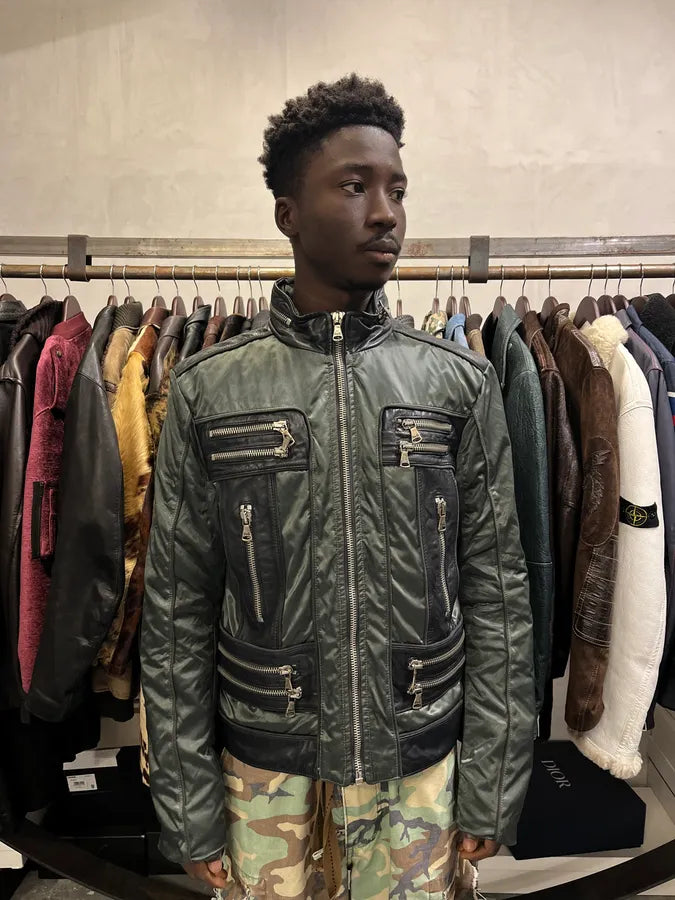 FW2007 Dolce & Gabbana Khaki Hybrid Nylon Leather Jacket hXTGQpT 2