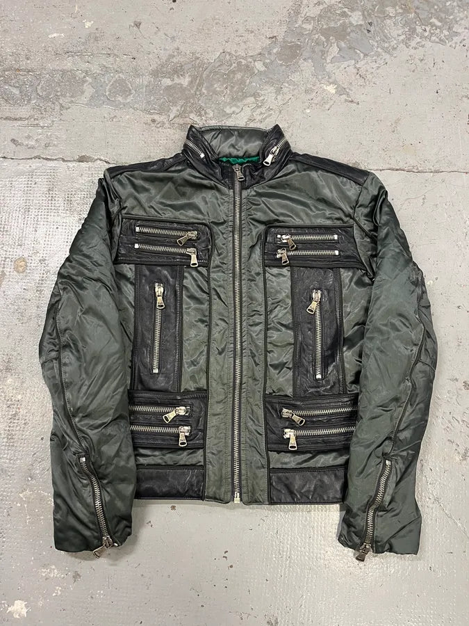 FW2007 Dolce & Gabbana Khaki Hybrid Nylon Leather Jacket hXTGQpT 3