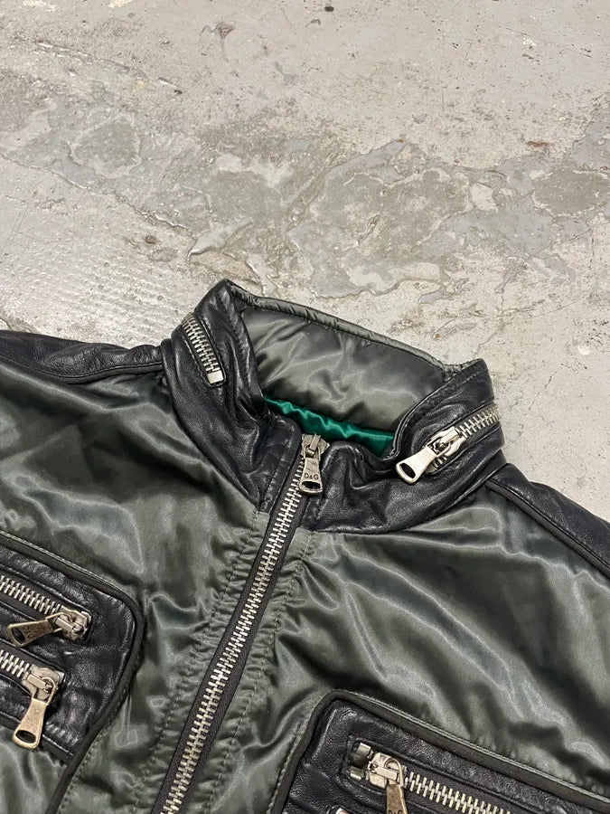 FW2007 Dolce & Gabbana Khaki Hybrid Nylon Leather Jacket hXTGQpT 5