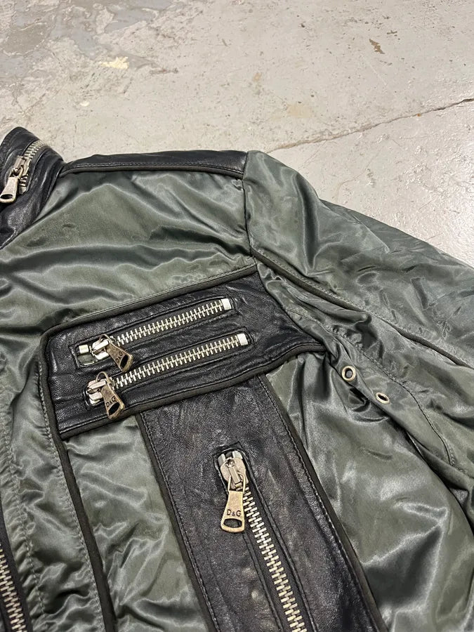 FW2007 Dolce & Gabbana Khaki Hybrid Nylon Leather Jacket hXTGQpT 6
