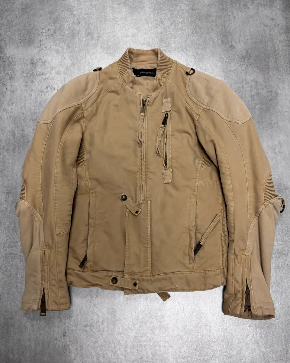 FW2007 Dsquared2 Biker Reinforced Beige Denim Jacket vnajFfp 0