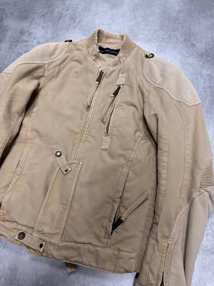 FW2007 Dsquared2 Biker Reinforced Beige Denim Jacket vnajFfp 1