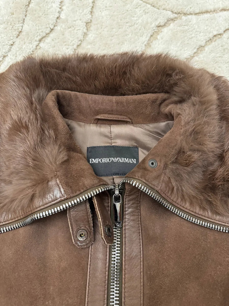 FW2007 Emporio Armani Fur Collar Cropped Leather Jacket vfssDRL 1
