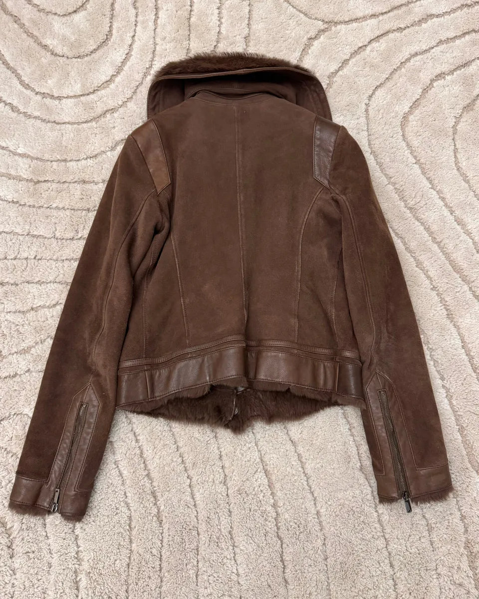 FW2007 Emporio Armani Fur Collar Cropped Leather Jacket vfssDRL 2