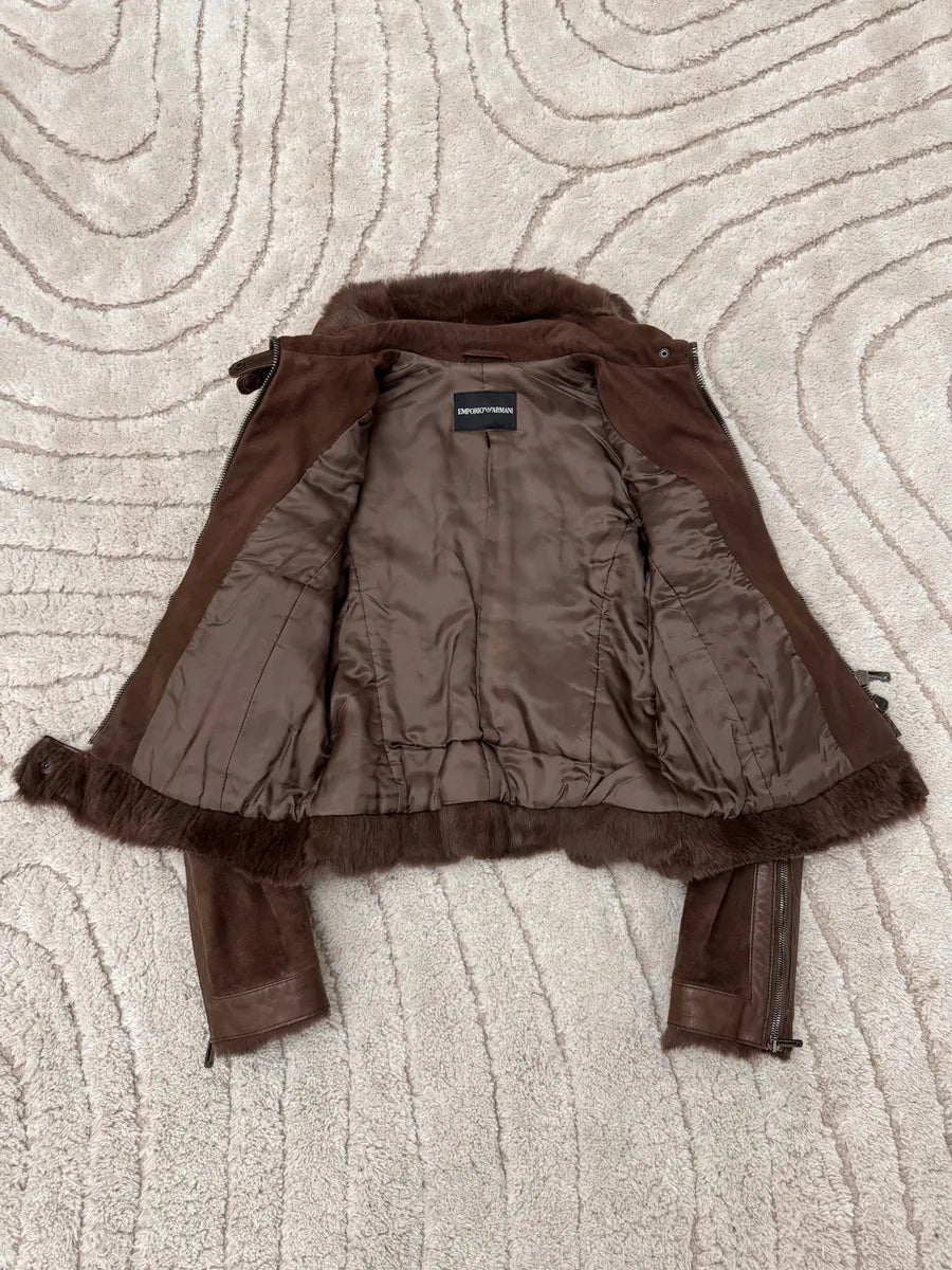 FW2007 Emporio Armani Fur Collar Cropped Leather Jacket vfssDRL 3
