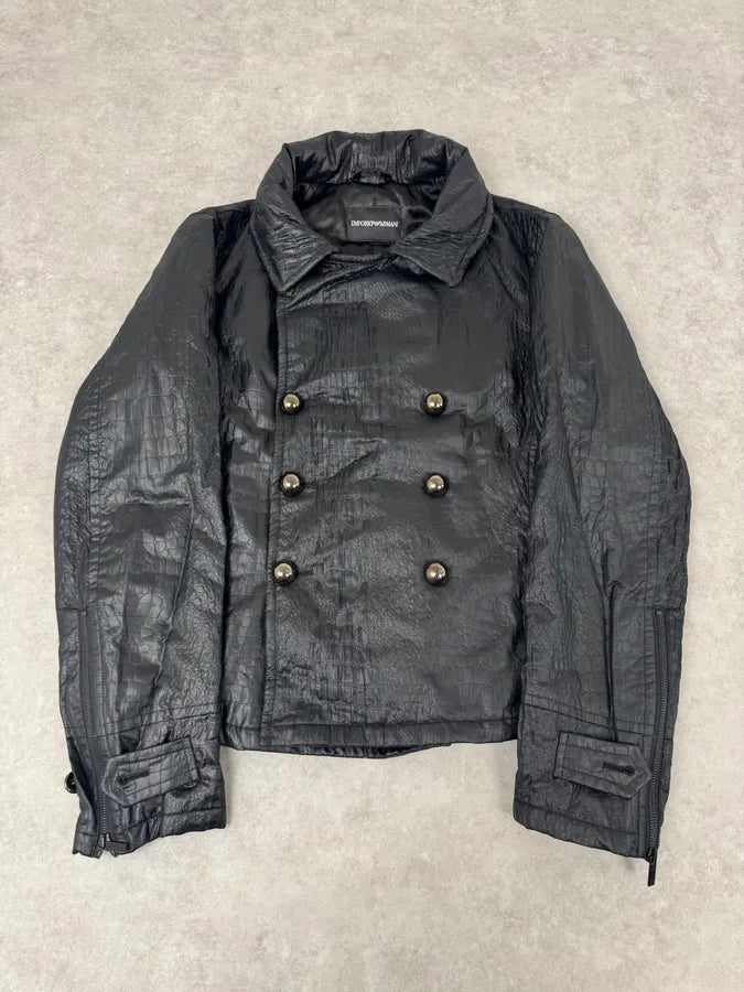 FW2007 Emporio Armani Offcier Black Crocodile Effect Jacket RPgOWoT 0