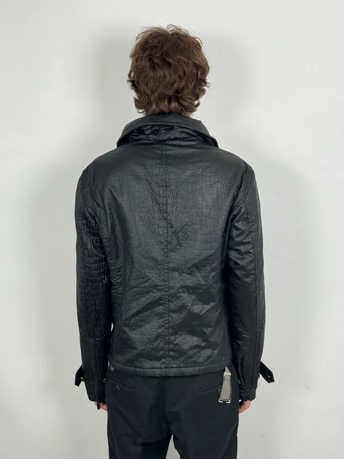 FW2007 Emporio Armani Offcier Black Crocodile Effect Jacket RPgOWoT 3