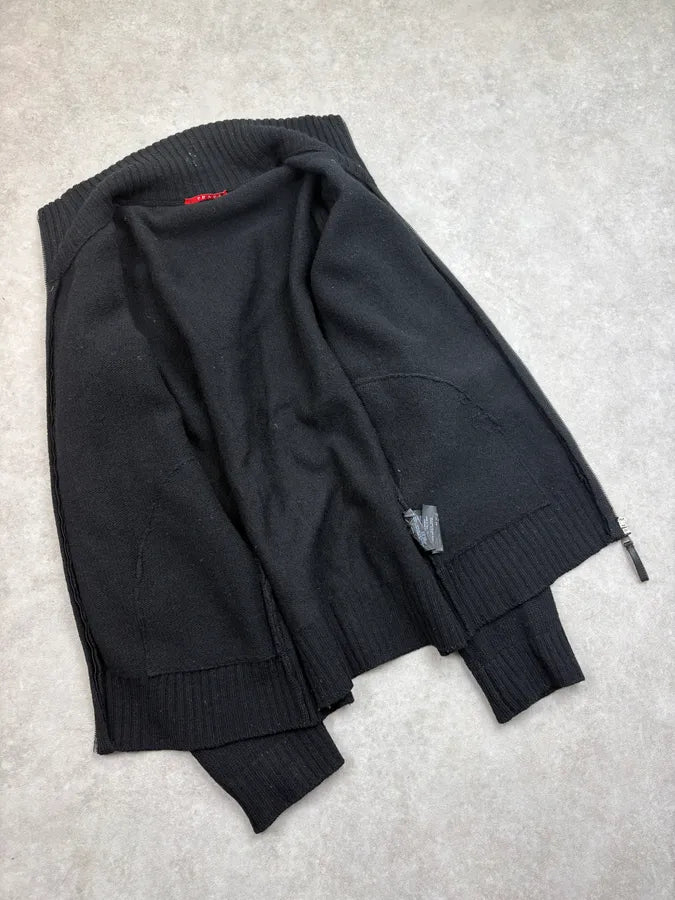 FW2007 Prada Black Elbow Patch Wool Zip-Up Sweater QOUtgcu 6