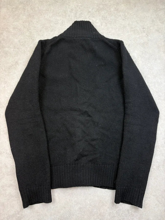 FW2007 Prada Black Elbow Patch Wool Zip-Up Sweater QOUtgcu 5