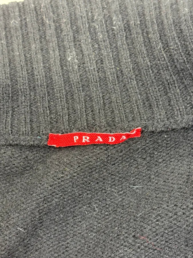 FW2007 Prada Black Elbow Patch Wool Zip-Up Sweater QOUtgcu 10