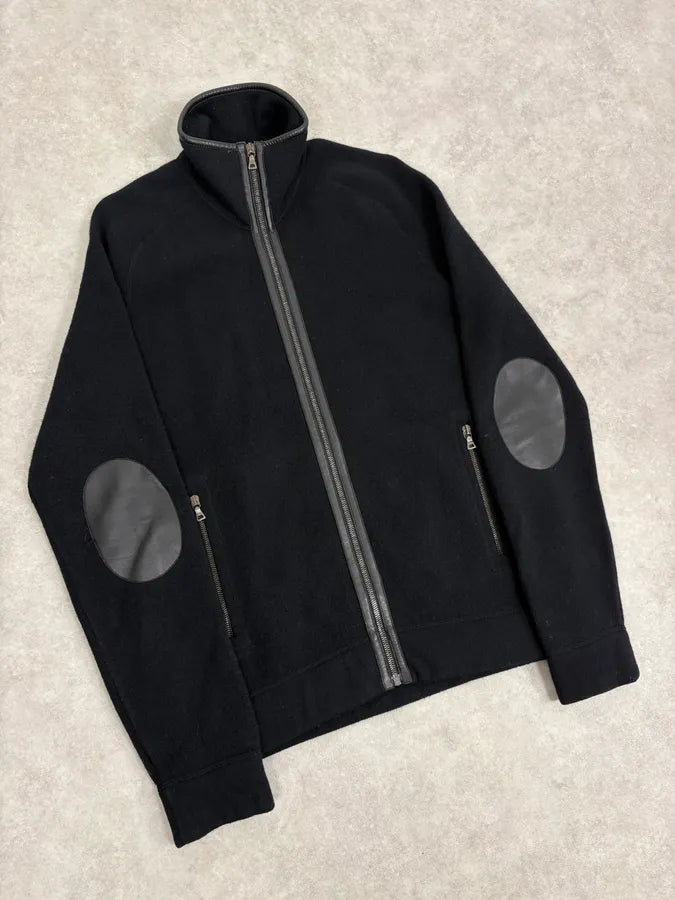 FW2007 Prada Black Padded Leather Wool Zip-up Sweater xZgApPA 3