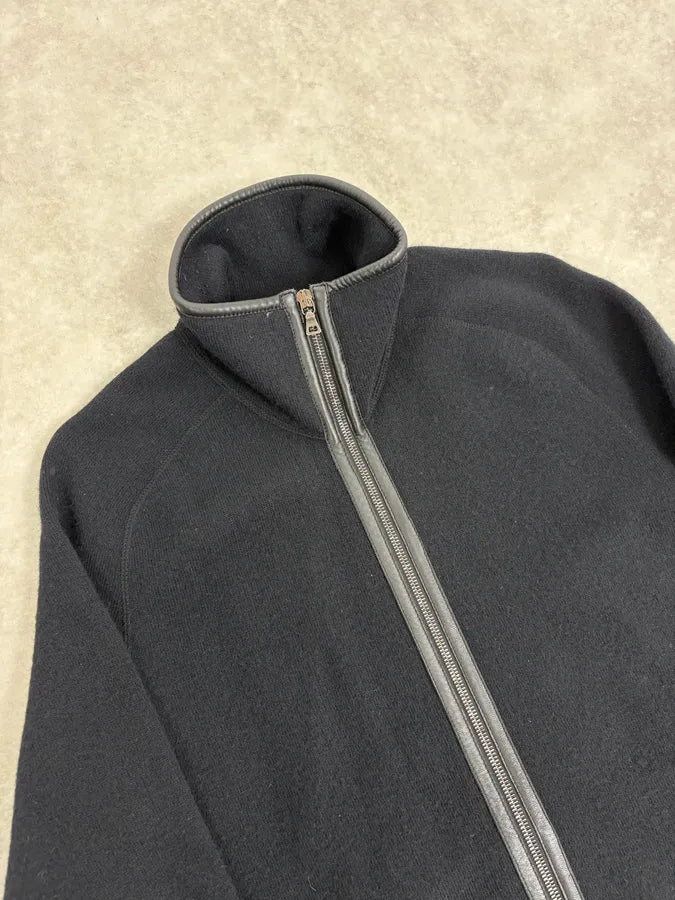 FW2007 Prada Black Padded Leather Wool Zip-up Sweater xZgApPA 4