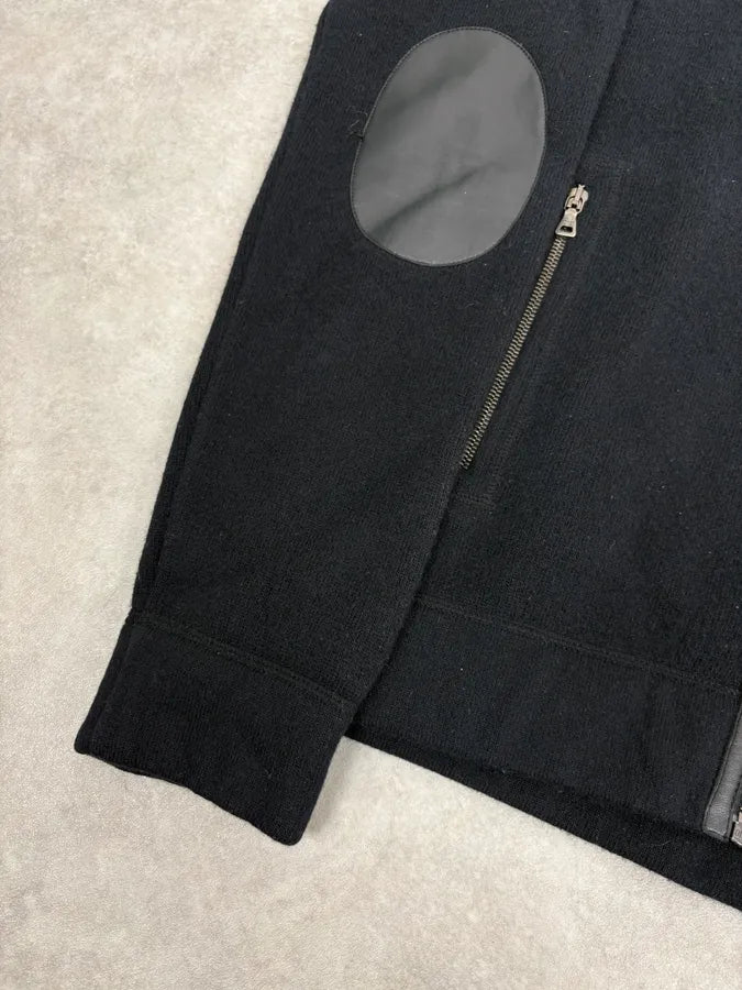 FW2007 Prada Black Padded Leather Wool Zip-up Sweater xZgApPA 7
