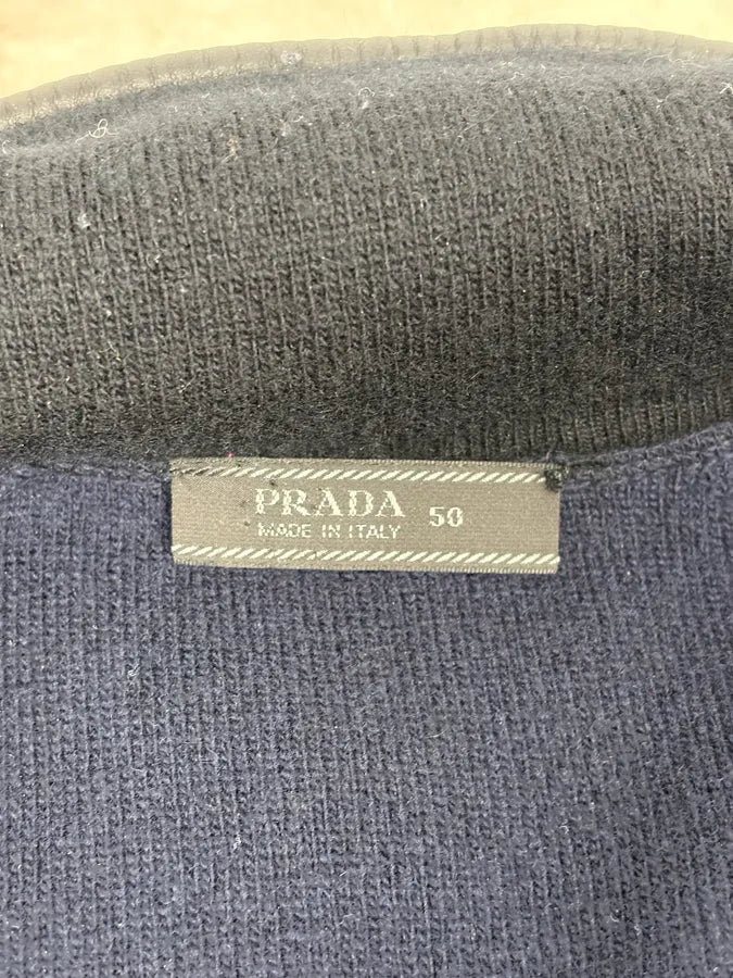 FW2007 Prada Black Padded Leather Wool Zip-up Sweater xZgApPA 9