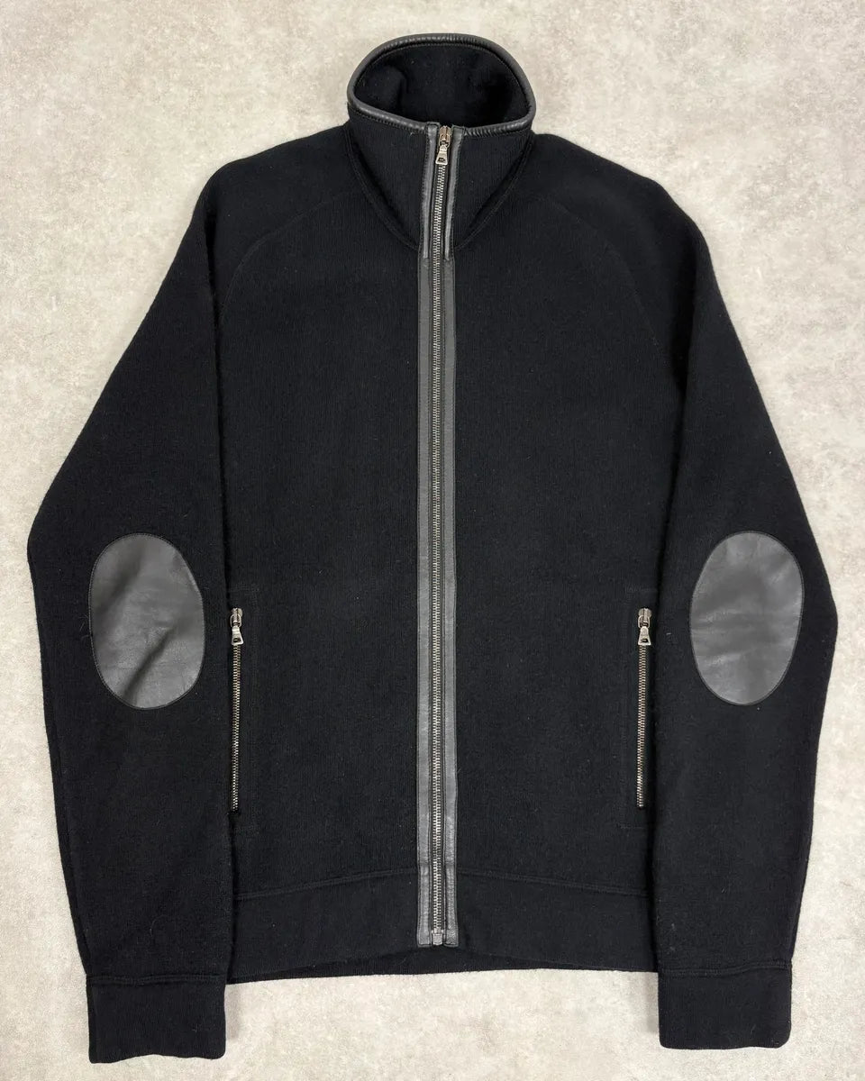 FW2007 Prada Black Padded Leather Wool Zip-up Sweater xZgApPA 0