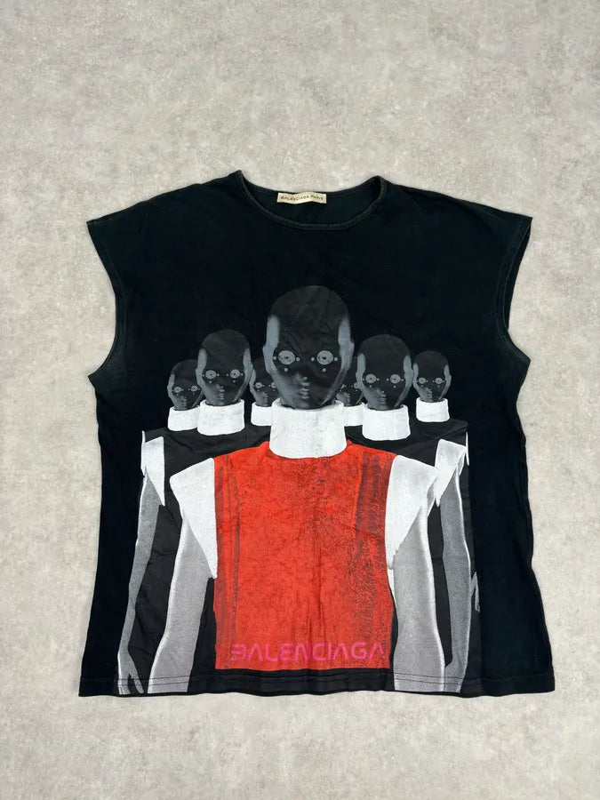 SS2008 Balenciaga Cotton Human Print Black Tank Top tTiLfpd 0