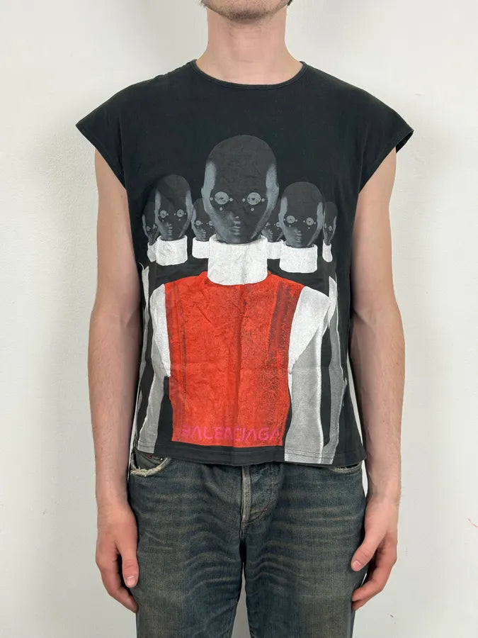 SS2008 Balenciaga Cotton Human Print Black Tank Top tTiLfpd 1