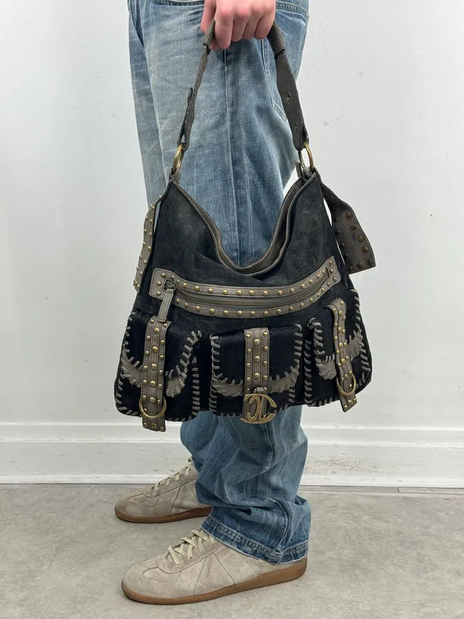 AW2008 Cavalli Black Fur Suede Shoulder Bag  UOqeUvd 2