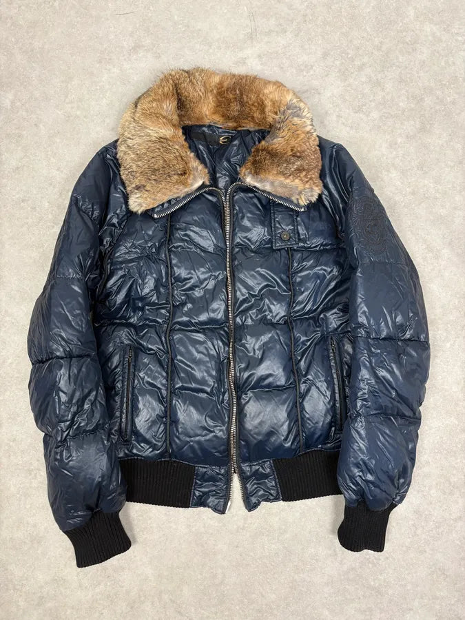 FW2008 Cavalli Fur Collar Navy Puffer Jacket LzFtviz 0
