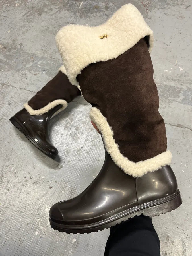 FW2008 Dolce & Gabbana Black & Brown Shearling Leather Boots fVZMucb 0