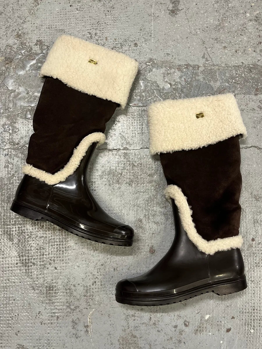 FW2008 Dolce & Gabbana Black & Brown Shearling Leather Boots fVZMucb 1