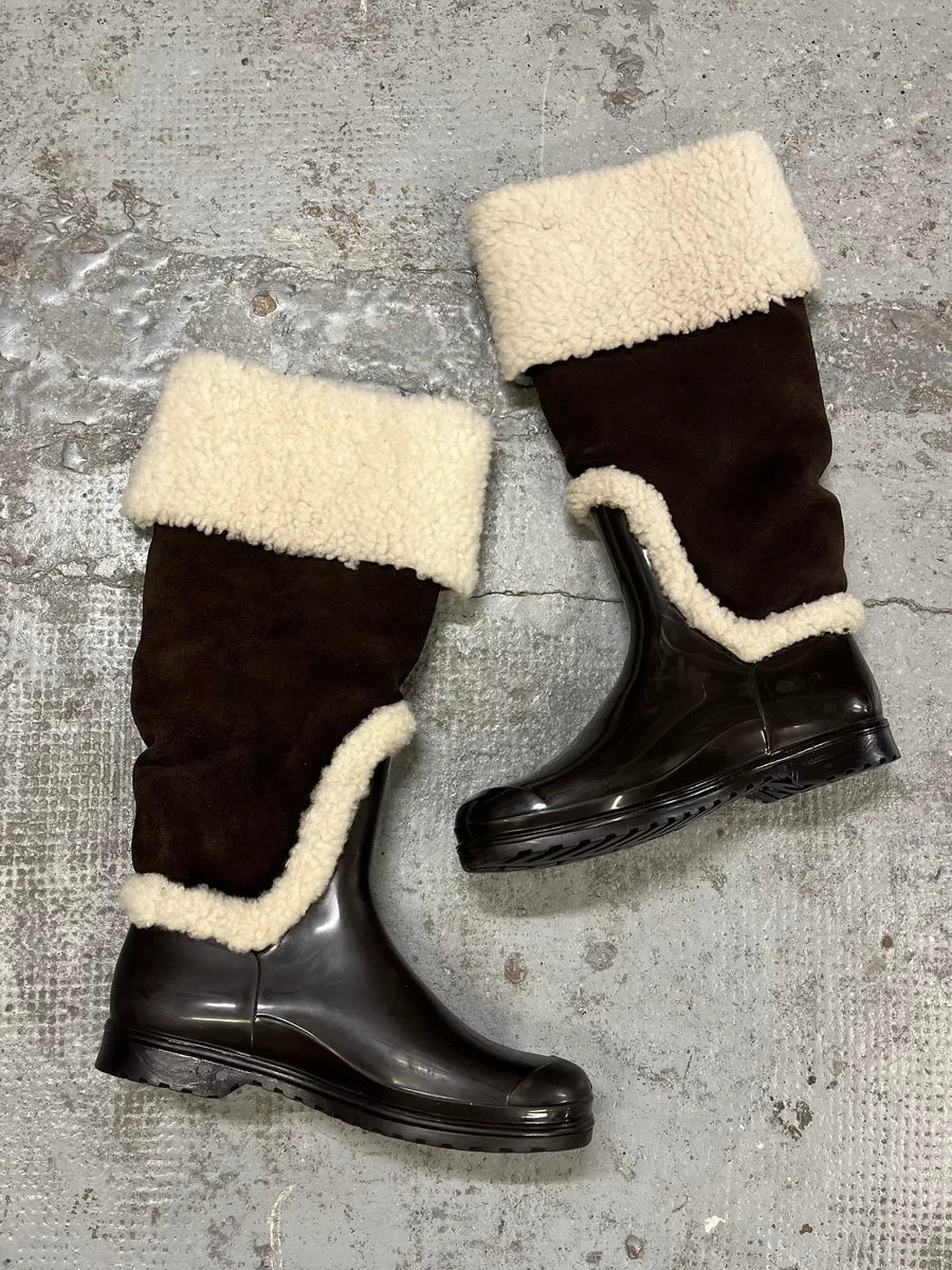 FW2008 Dolce & Gabbana Black & Brown Shearling Leather Boots fVZMucb 2