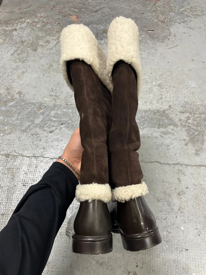 FW2008 Dolce & Gabbana Black & Brown Shearling Leather Boots fVZMucb 4