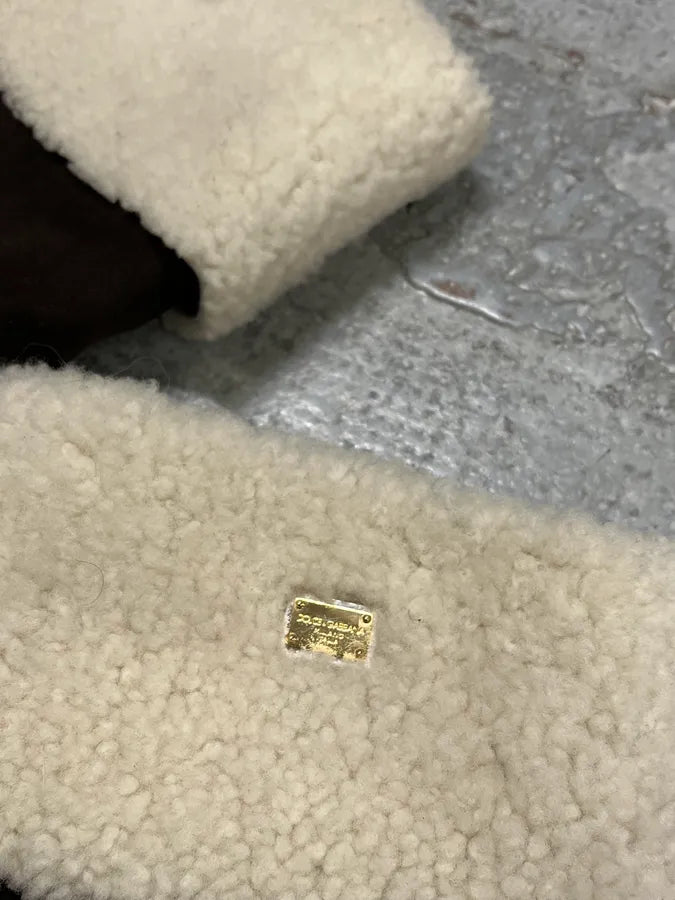 FW2008 Dolce & Gabbana Black & Brown Shearling Leather Boots fVZMucb 6