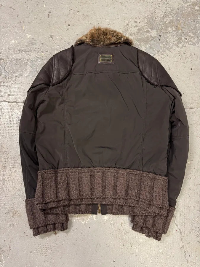 FW2008 Dolce & Gabbana Black Hybrid Faux Fur Collar Leather Jacket (L) VfENngn 3