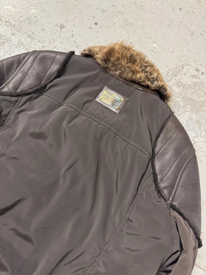 FW2008 Dolce & Gabbana Black Hybrid Faux Fur Collar Leather Jacket (L) VfENngn 4