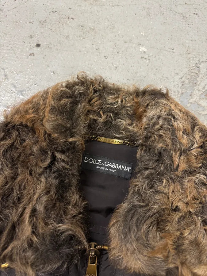 FW2008 Dolce & Gabbana Black Hybrid Faux Fur Collar Leather Jacket (L) VfENngn 5