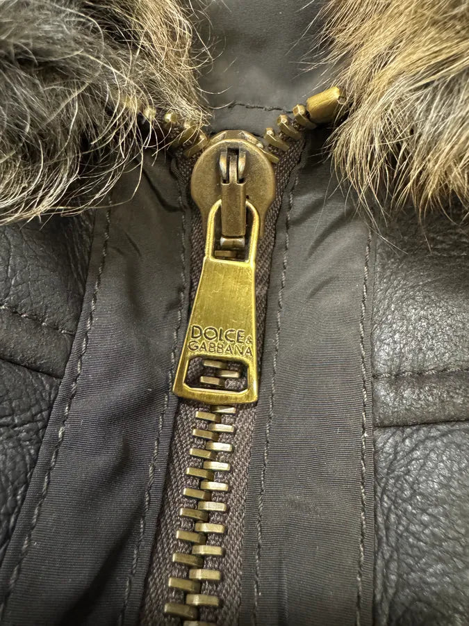 FW2008 Dolce & Gabbana Black Hybrid Faux Fur Collar Leather Jacket (L) VfENngn 7